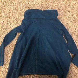 blue turtle neck reversed stitch sweater